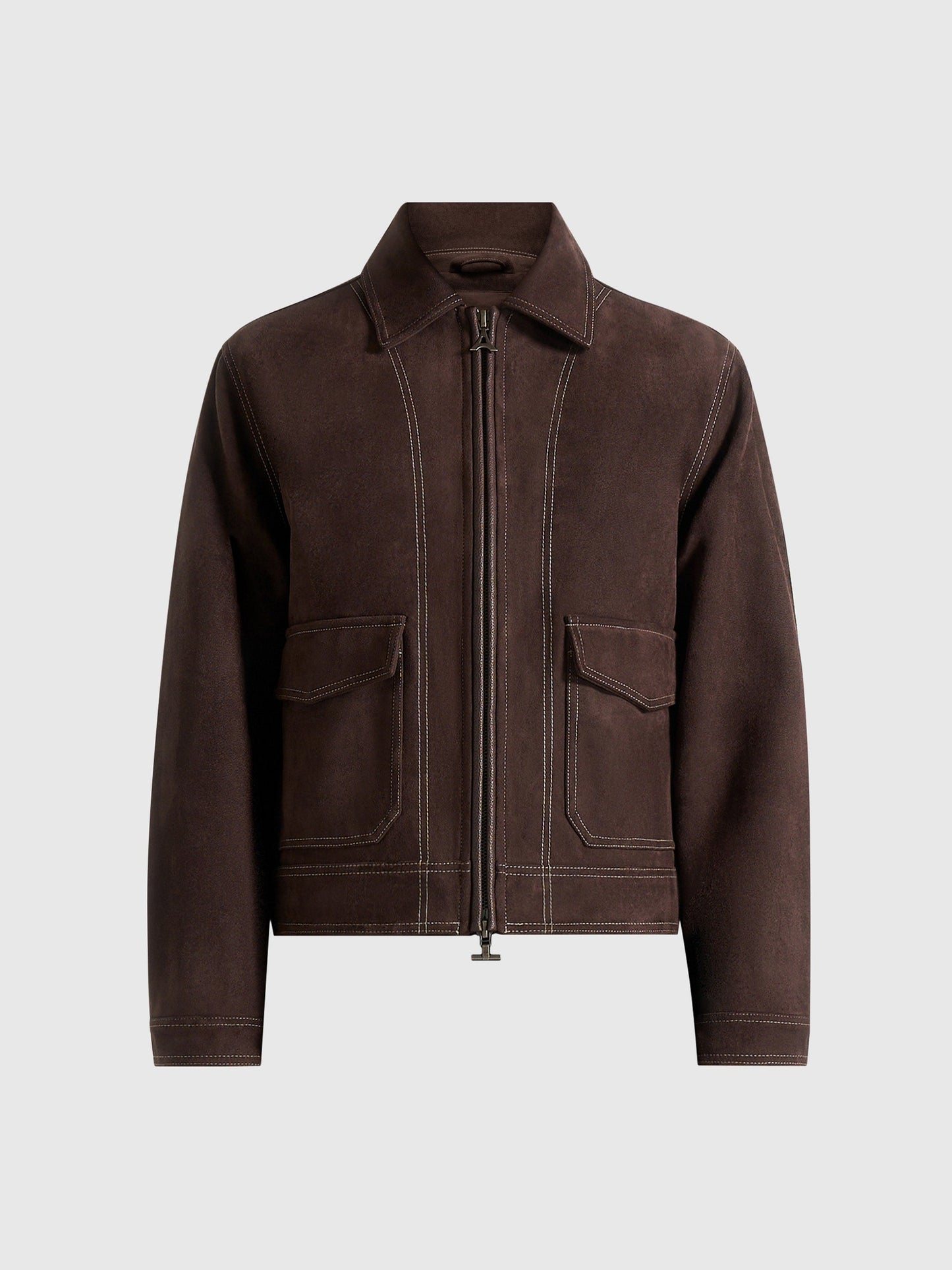 Vince - Suede Contrast Stitch Jacket - Brown