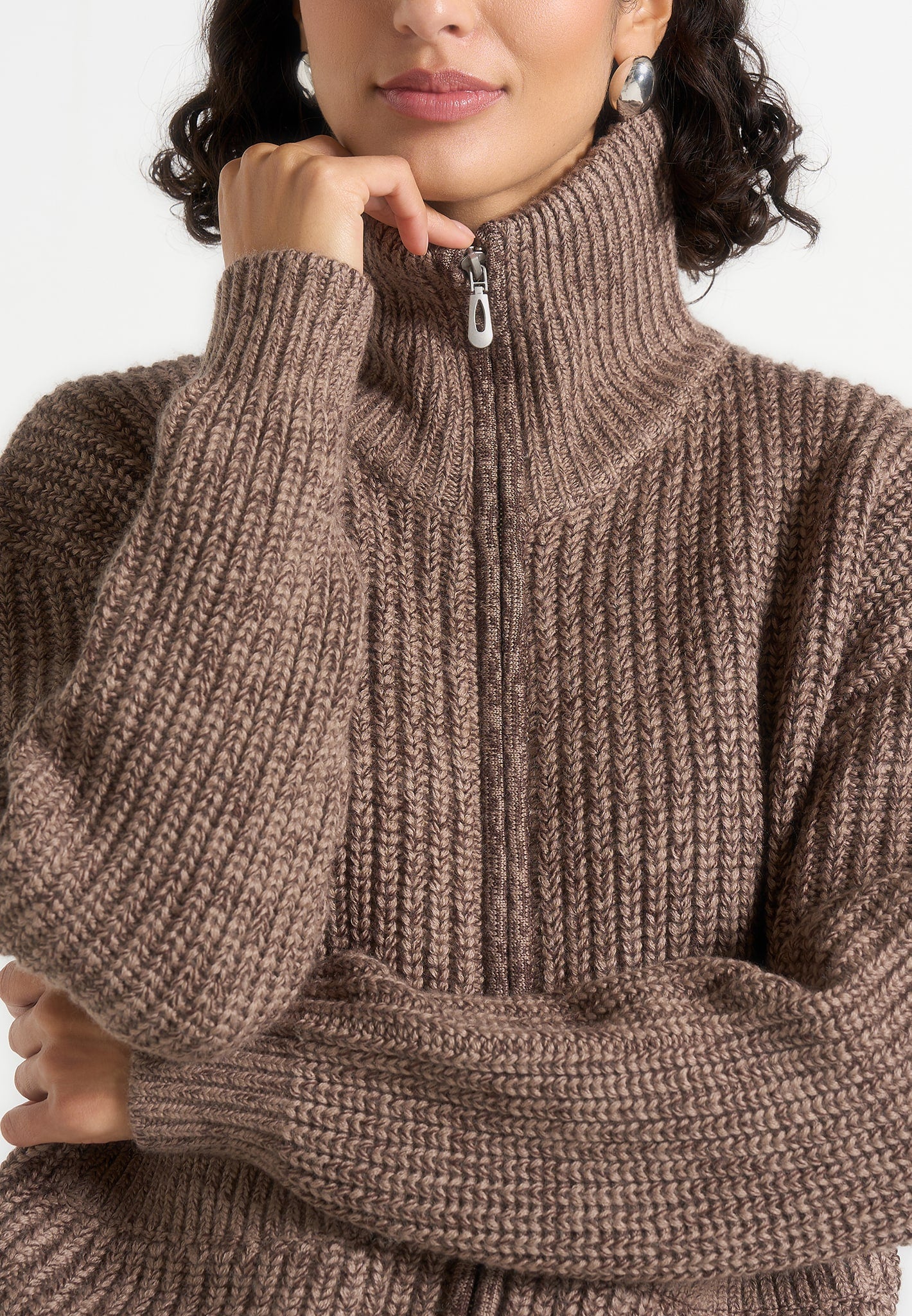 Jamie - Unisex Speckled Wool Zip Through Jacket - Taupe