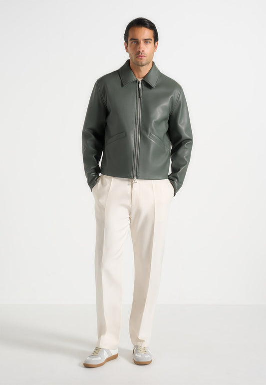 Yves - Minimal Leather Jacket - Olive