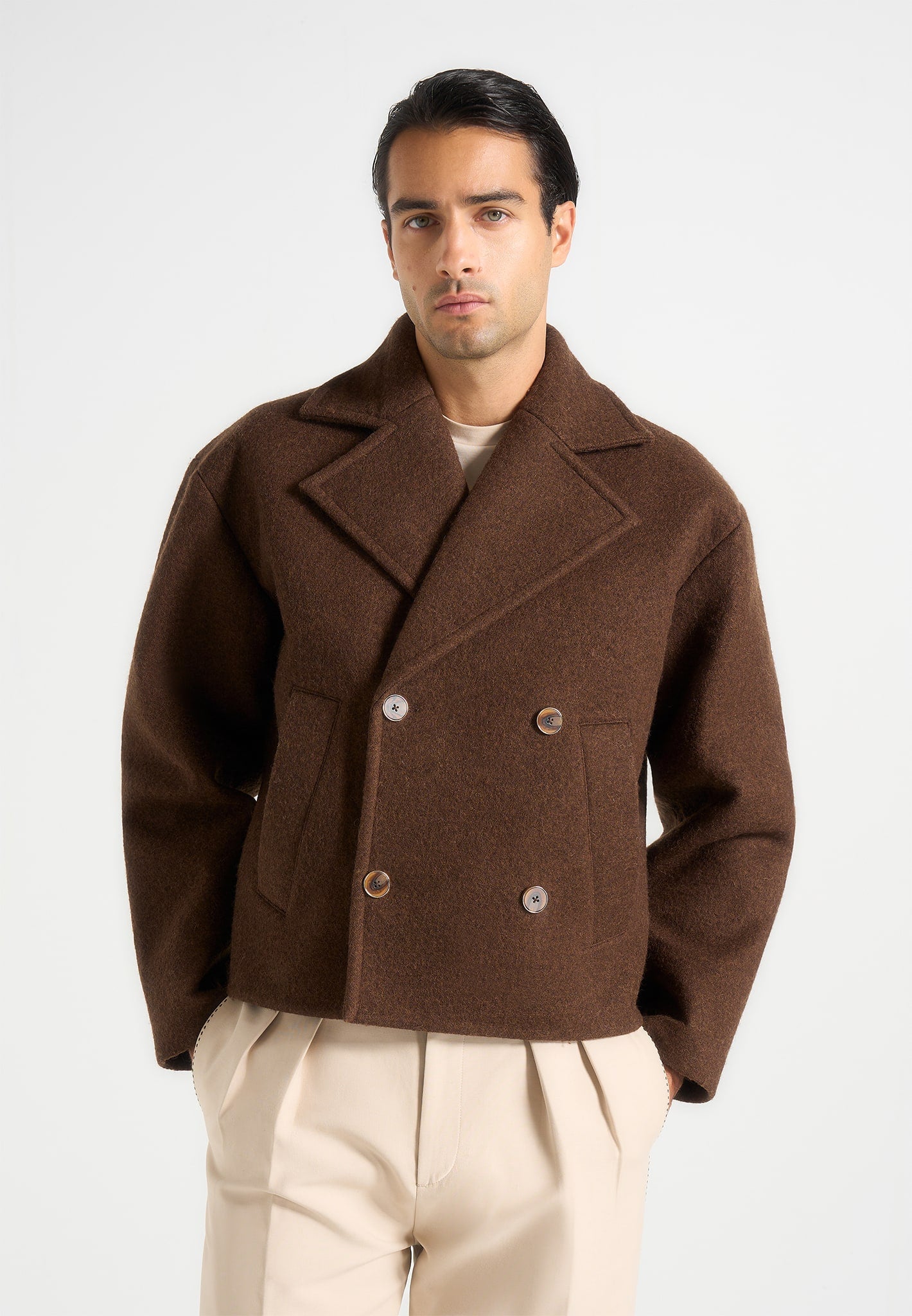 Mika - Unisex Double Breasted Wool Jacket - Brown
