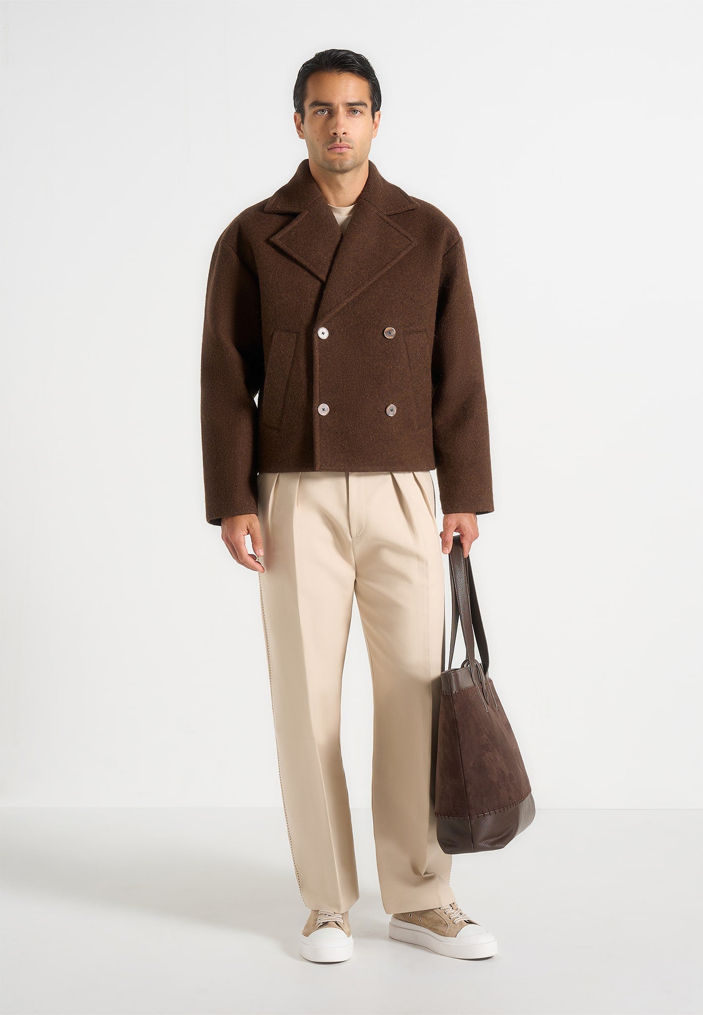 Mika - Unisex Double Breasted Wool Jacket - Brown