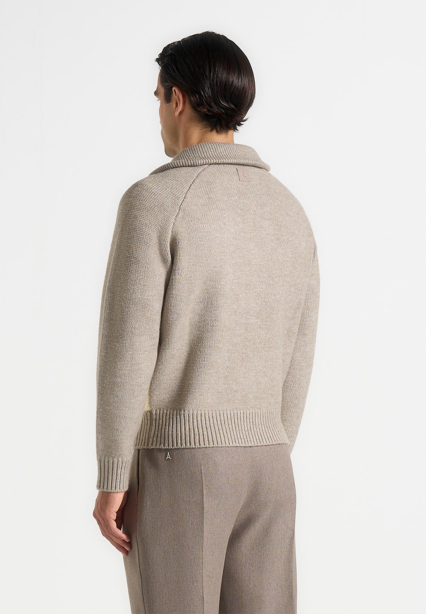 René - Colour Block Zip Through Cardigan - Cream/Beige