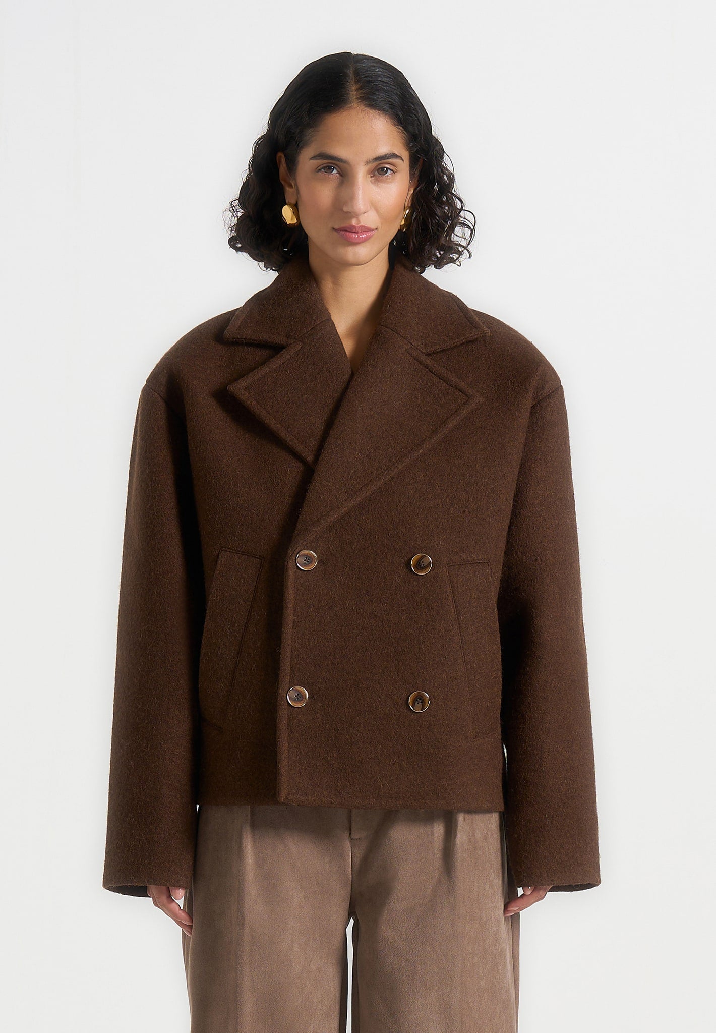 Mika - Unisex Double Breasted Wool Jacket - Brown
