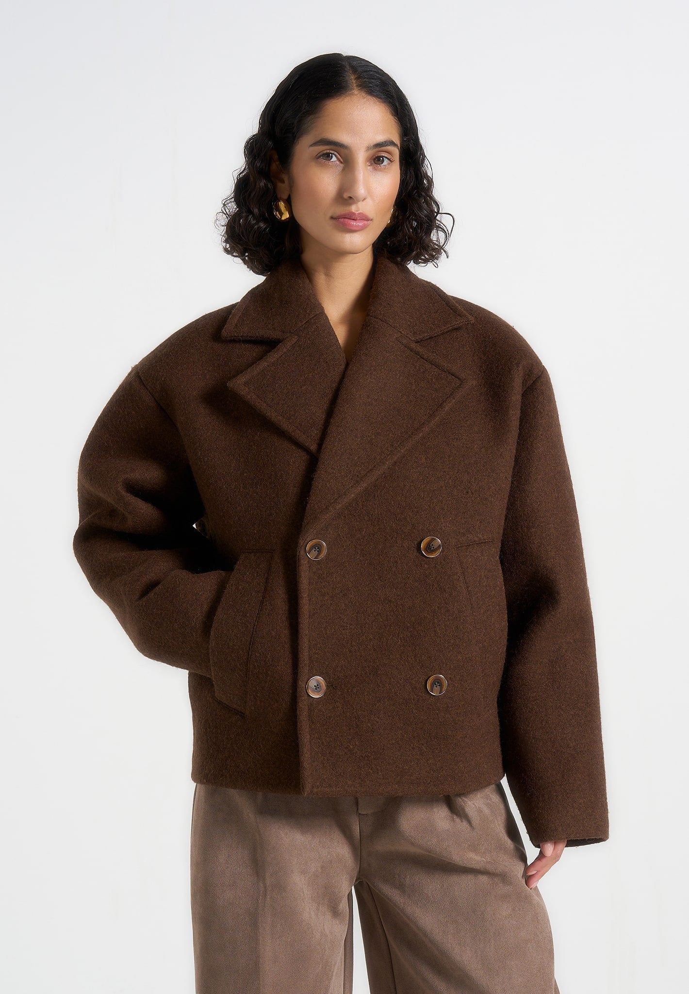 Mika - Unisex Double Breasted Wool Jacket - Brown