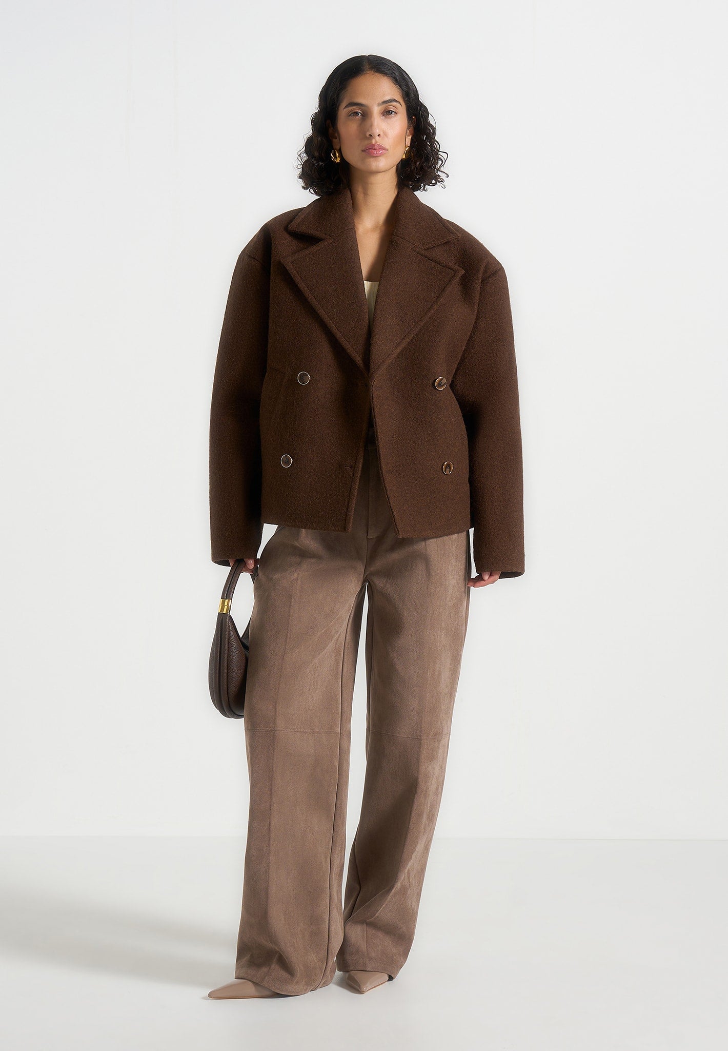 Mika - Unisex Double Breasted Wool Jacket - Brown